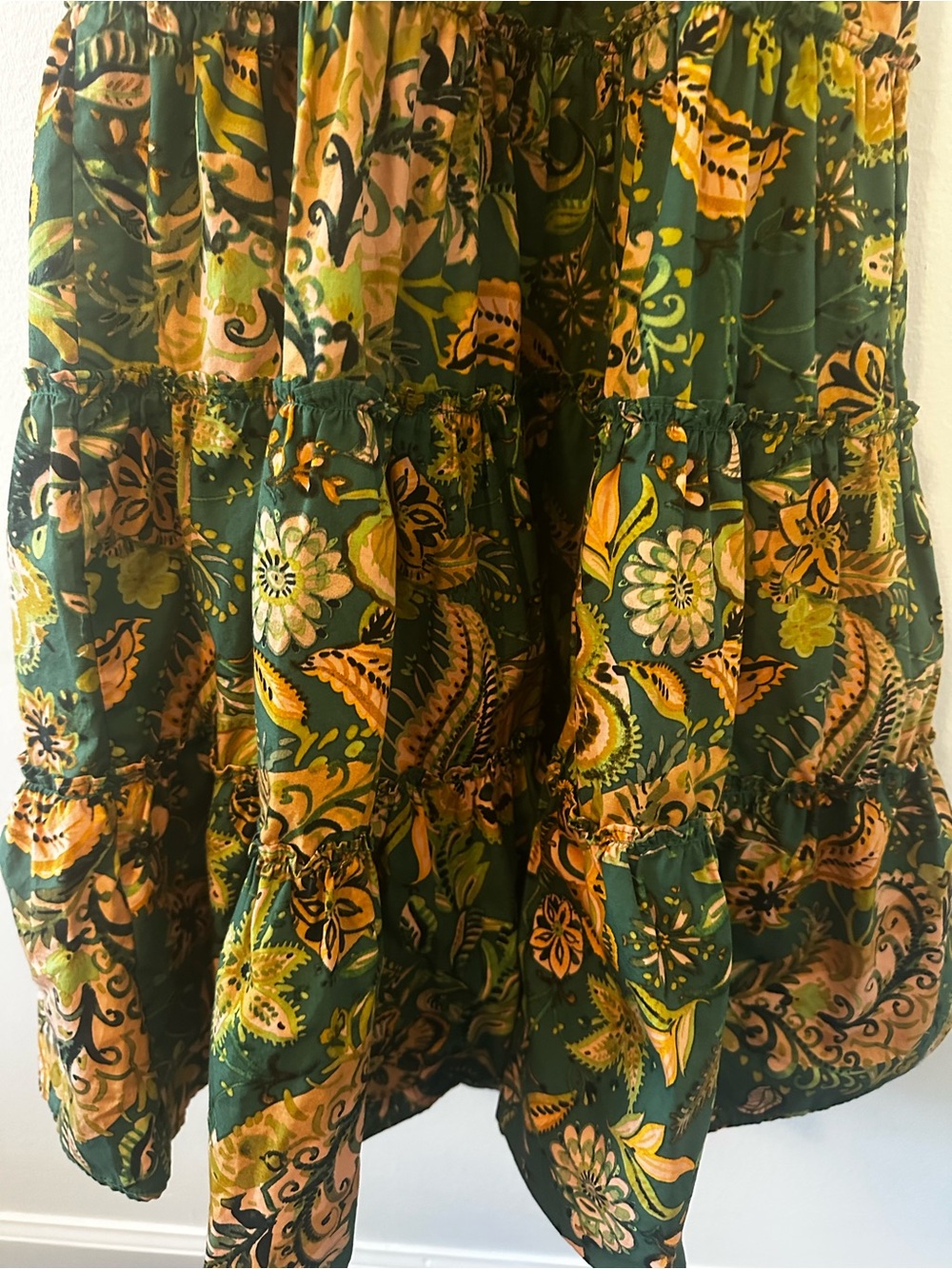 Kourt Calypso Tropical Floral Print Green Tiered Ruffle Maxi Dress Small - Picture 6 of 6